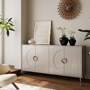 Modern 4-Door Lacquered Wooden <b>Sideboard</b> Buffet Server Cabinet for <b>Storage</b> in Living Room Entryway or Hallway - Product Image 2