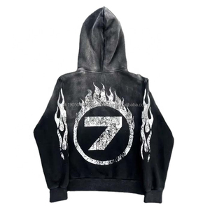 Conjunto Deportivo de Fabricante OEM, Sudadera con Cremallera, Pantalones Deportivos Acampanados con Lavado Ácido, Parches Bordados y Diseño Desgastado - Product Image 6