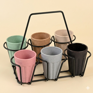 Juego de Tazas de Té Modernas de 6 Piezas con Soporte Metálico, Juego de Tazas Coloridas con Soporte para Servir Té y Café, Elegante Juego de Vasos para Bebidas de Cocina - Product Image 1