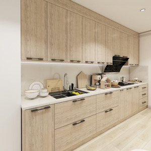 Ensemble de meubles de cuisine complets en bois de chêne avec structure en contreplaqué de style européen moderne, personnalisé par JY Project Vietnam, avec plan de travail en quartz/granit - Product Image 3