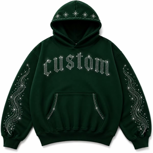 Sweat-shirts unisexes de luxe en coton épais de haute qualité avec strass, 500 g/m², pour hommes, design personnalisé, coupe courte, impression en relief – Fabricant - Product Image 4