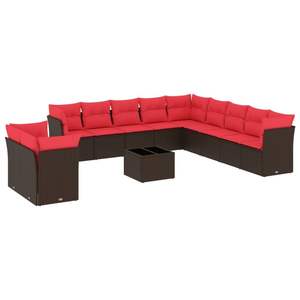 ชุดโซฟาลานบ้านหวายโพลีสีน้ำตาล 12 ชิ้นพร้อมชุดเบาะรองนั่งในสวน - Product Image 2