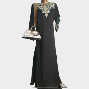 Chocolate Brown Luxury Kaftan <b>Dress</b> with <b>Silver</b> Embroidered Front Panel and Elegant Long Sleeves for Party Wear - Product Image 5