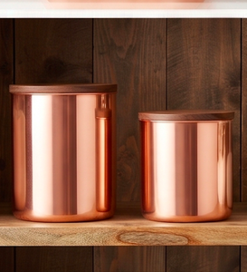 Copper <b>Canisters</b> With Wooden Lids Cylinder Shape Airtight For Kitchen Food Storage Use Modern Design Easy Clean - Product Image 3