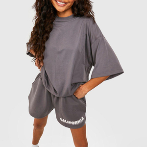 Women <b>Oversized</b> Gray Cotton <b>T</b>-<b>Shirt</b> <b>V</b>-<b>neck</b> Short Sleeve Regular Fit Solid Color Breathable Jersey Fabric Zipper Plain Dyed - Product Image 6