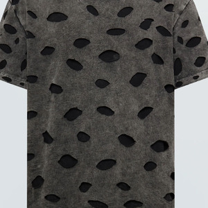 Vintage Hollow Knitted Oversized Solid Anti-Wrinkle <b>T</b>-Shirt Ripped Men Crewneck Short Sleeve Distressed 100% Cotton Summer - Product Image 6