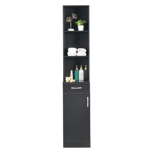 Armadietto Alto FCH Triamine con Una Porta, Un Cassetto e Tre Scomparti, Mobile da Bagno in MDF Nero, Unità Prefabbricata - Product Image 6