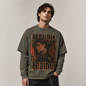 Camiseta Oversize de Manga Corta con Estampado de Cuero para Hombre, Estilo Urbano, Cuello Redondo, Algodón Jersey, Ajuste Holgado, Precio Mayorista Económico - Product Image 1