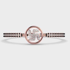 Bracelet de luxe Swastik Mangal Sutra pour femmes avec diamant de laboratoire de 0,205 ct, or jaune rose 9 carats plaqué rhodium, certifié IGI, Avina - Product Image 1