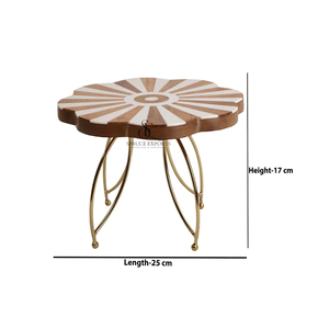Flower Shape Wood Resin Cake Stand Stripe Inlay Sunburst Dessert Display Platter With Gold Metal Legs For Party Decoration - Product Image 3