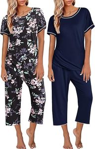 2 Pack Womens Pajamas Sets Short Sleeve Tops and Capri Pants <b>Pjs</b> Colorful Printed Sleepwear Sets - Product Image 4