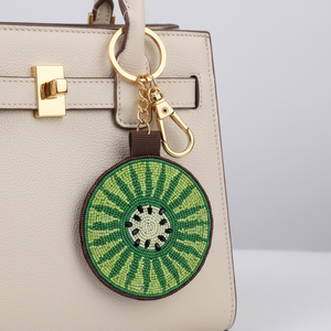 Classic Beaded Flower Keychain Leather <b>Bag</b> <b>Charm</b> Gold Tone Metal Pendant Decorative Accessory for Handbags BY MULTI CRAFT - Product Image 4
