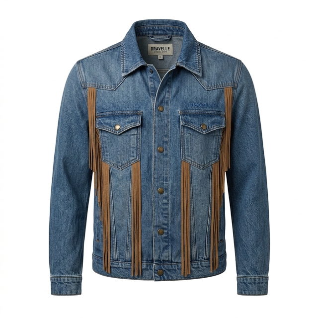 Custom Blue Denim Jacket Suede Fringe Coats OEM Western Apparel Manufacturer Wholesale Blank Outerwear Factory Supplier