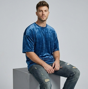 T-shirt en velours personnalisé pour homme, 100 % coton premium, coupe ample et oversize, épaules tombantes, style streetwear, OEM ODM - Product Image 4
