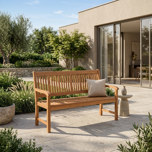Modern Solid Wood Outdoor Garden <b>Bench</b> with Curved Armrests, Slatted Patio <b>Bench</b> for Porch, Park, Balcony, Hotel & Restaurant - Product Image 2