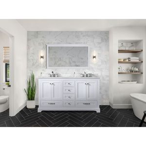 60 Pollici Mobile bagno doppio bianco con lavabo da 22 pollici Piano in marmo di Carrara e 58 pollici. Mobili da Bagno con Specchio - Product Image 3