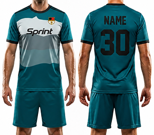 Ensemble de maillots de football imprimés au design tendance, uniforme unisexe de haute qualité, 100% polyester, logo personnalisé, vente en gros - Product Image 1