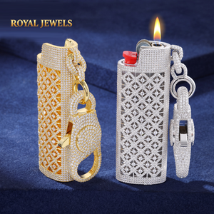 Estuche para encendedor personalizado con incrustaciones de moissanita, plata 925, diseño de antorcha, cadena de joyería estilo hip hop, regalo - Product Image 1