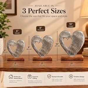 Sculpture de cœur en métal rustique avec base en bois, finition vieillie artisanale, décoration de table, thème de la Saint-Valentin, amour - Product Image 4