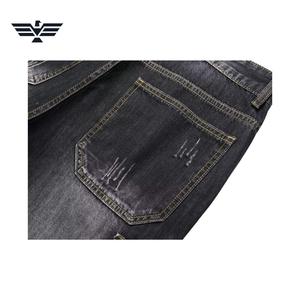 Shorts en jean noir pour homme, coupe droite, cargo, taille mi-haute, légèrement déchirés, style décontracté d'été, en polyester/coton respirant, tricoté 300g - Product Image 6