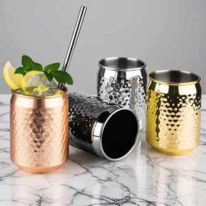 Hammered Stainless Steel Can Shape <b>glass</b> Metal Beer Copper Gold Silver <b>Coke</b> Can Mug for Bar Party Gift - Product Image 1