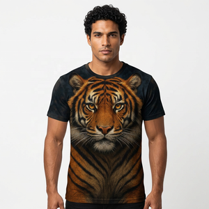 เสื้อยืดแขนสั้นลายเสือสำหรับผู้ชาย ทรงโอเวอร์ไซส์ คอกลม ลวดลายสัตว์ ผ้าถักไหม/ฝ้าย แห้งเร็ว ระบายอากาศได้ดี - Product Image 5