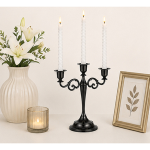 Wholesale Elegant <b>Black</b> <b>Candelabra</b> 3 Arm Candle Holder Metal Candlestick Stand for Wedding Centerpieces Gothic Table Decor - Product Image 2