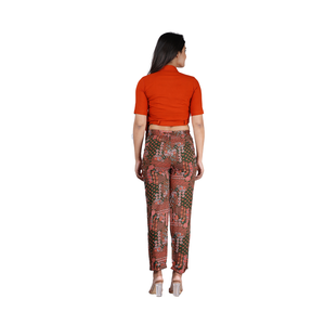 Women Two Piece Co Ord Set Halter Neck Wrap Crop <b>Top</b> Floral Print Trousers Lace <b>Patchwork</b> Pattern Ankle Length Regular Fit - Product Image 3