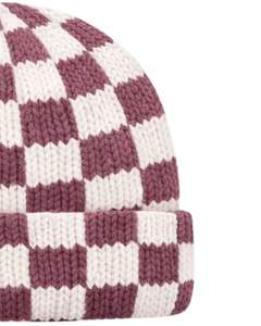 Gorro de punto personalizado con diseño de tablero de ajedrez en malva y blanco, gorro de invierno cálido con puño, gorro de punto acrílico suave, unisex, estilo urbano. - Product Image 2