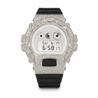 Montre numérique de luxe pour femme, boîtier en strass, bracelet en caoutchouc, forme ronde, lunette en diamant, affichage blanc