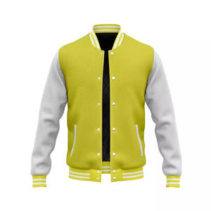 Green White Color Blocking Varsity <b>Jacket</b> Unisex Preppy Style Regular Fit Polyester Shell Satin Lining Autumn Wear - Product Image 1