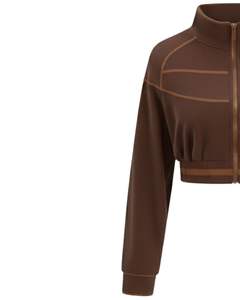 Veste polaire courte zippée marron personnalisée pour femme, sweat-shirt court décontracté et sportif à manches longues, léger, avec logo personnalisé, fournisseur OEM - Product Image 3