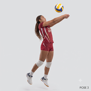 Uniforme de Voleibol Sublimado Personalizado para Mujer, Rojo, Blanco y Dorado, Transpirable, de Poliéster, Conjunto de Camiseta y Pantalones Cortos para Equipo, Pose 2 - Product Image 4