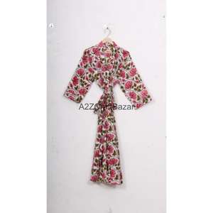 Bata Kimono 100% Algodón con Estampado Floral, Transpirable y Romántica, para Mujer, Ropa de Noche de Verano, Túnica de Playa con Logo Trasero - Product Image 4