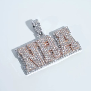 Iced Out Moissanite Letter <b>Pendant</b> 925 <b>Silver</b> Hip Hop Themed Charms Everyday Wear Jewelry <b>Initial</b> Letter Two Tone <b>Pendant</b> - Product Image 2