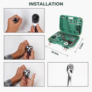 Set di Attrezzi per Riparazione Auto da 121 Pezzi, Kit di Utensili Meccanici con Set di Bussole Metriche da 1/2\", 1/4\", 3/8\", Chiave a Cricchetto e Bussole - Product Image 5