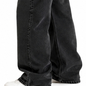 Jean en denim respirant taille haute pour femme, brodé, délavé, style vintage, coupe décontractée ample, longueur intégrale, couleur unie, en coton - Product Image 6