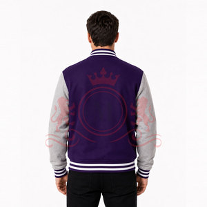 Classic Design Purple <b>White</b> Letterman <b>Jacket</b> Premium Fit Button Front Ribbed Hem Modern Casual Street Style - Product Image 2