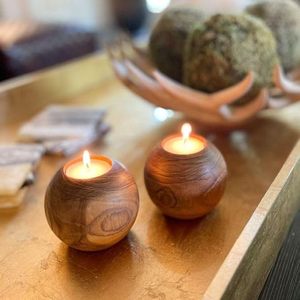 Handmade Natural Wood <b>Tea</b> Light Holder Round Candle Jar Tabletop Votive <b>Stand</b> for Home Wedding Christmas Decor - Product Image 1
