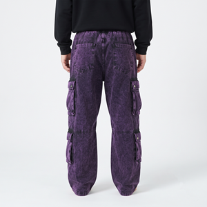 Pantalon de jogging cargo délavé à l'acide pour homme, en coton, coupe oversize, ample, multi-poches, style streetwear décontracté - Product Image 5