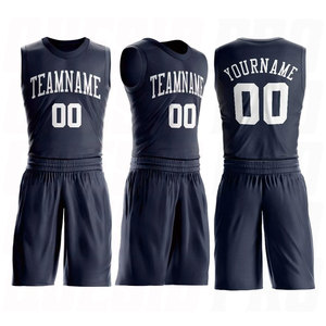Maillot de basket-ball personnalisé bleu marine et blanc à col rond avec impression personnalisée du logo de l'équipe, du nom et du numéro, respirant - Product Image 5
