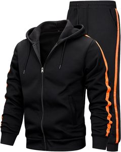 Conjunto Deportivo Informal para Hombre con Capucha Negra y Rayas Doradas, Cierre Completo, Color Sólido, Material de Poliéster y Algodón - Product Image 4