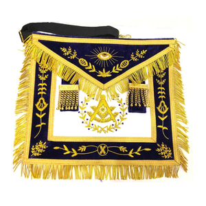 Custom Embroidered Masonic <b>Apron</b> Gold Fringe Blue Velvet <b>White</b> Center Symbolic Design Classical Style Garment Badge - Product Image 6