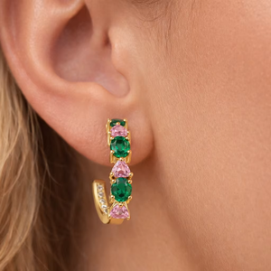 Pendientes de aro de plata de ley 925 con circonita cúbica, hechos a mano, con piedras preciosas y chapados en oro para mujer - Product Image 1