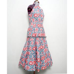 Robe longue formelle indienne 100 % coton, imprimé floral, épaules dénudées, écologique, faite à la main, coupe trapèze, pour soirée, vente en gros fabricant - Product Image 4