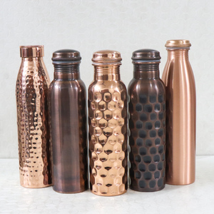 100% Pure Copper Hammered and <b>plain</b> custom <b>Water</b> <b>Bottle</b> Beautiful Handcrafted Plastic Drinkware with Ayurveda Health Benefits - Product Image 2