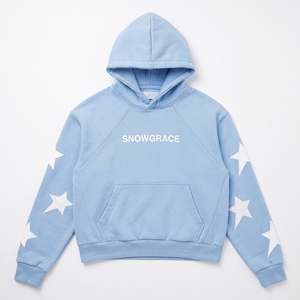 Sudadera con Capucha Azul Claro Snowgrace con Estrellas Blancas y Logotipo Frontal, Unisex, Informal, para Otoño - Product Image 1