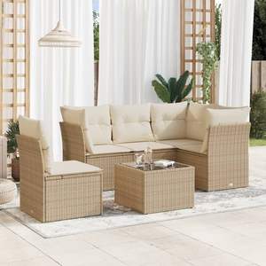 Sofa beige de jardin de rotin de PE réglé avec de la poudre-acier enduit et verre trempé - Product Image 1