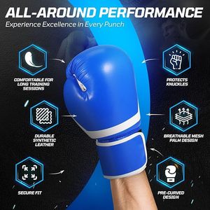 Blue PU Leather Boxing Gloves With <b>Velcro</b> Closure For Adults Training And Sparring MMA punching Customised High quality Glove - Product Image 3