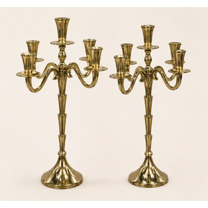 Candelabro de metal dorado de lujo de 5 brazos, centro de mesa para bodas, portavelas de latón ornamentado para decoración de mesa, precio al por mayor - Product Image 3